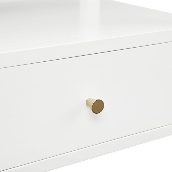 English Elm Olana Floating Top 1-Drawer Nightstand in White — Modern Solid Wood Nightstand with Hidden Tray, Gold Pull, Shelf B050P376963