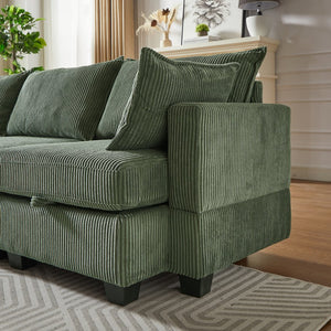 English Elm 113.5'' Modular Sectional Sofa with Storage Ottoman, Convertible U or L Shape Sleeper for 6 Seats Green W834S00251