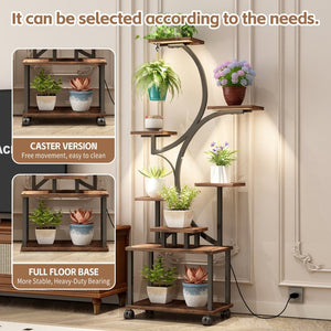 English Elm Plant Stand with Full Spectrum Grow Lights 8 Tier S Shaped Iron Corner Display Rack Black+Brown W2641P446499