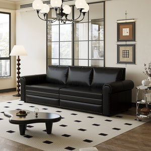 English Elm Chesterfield Velvet King Sleeper Sofa with Nailhead Trim and Rolled Arms for Living Room Black W1885S00358