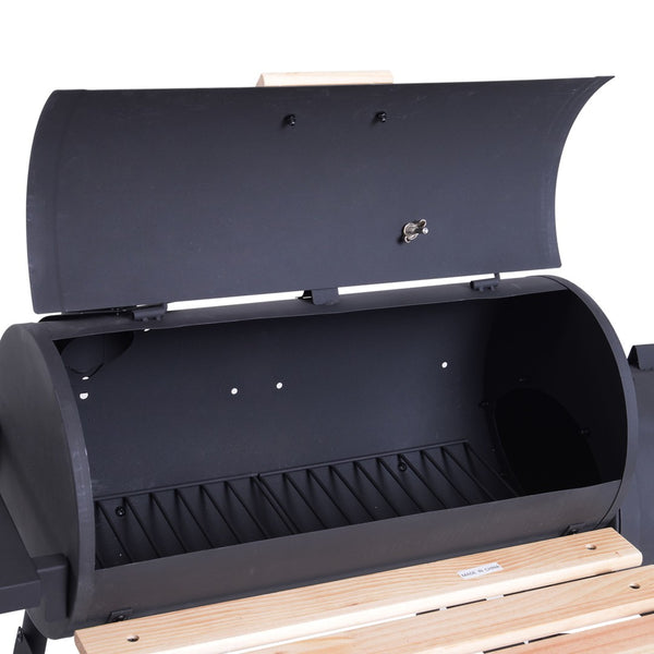 English Elm Outsunny Steel Offset Smoker Charcoal Grill Combo with Wheels and Dual Shelves W2225P174290