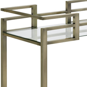 English Elm Neilo Brushed Brass 2-Tier Serving Cart with Faux Marble Top & Clear Tempered Glass Shelves, 32" B2726P408081