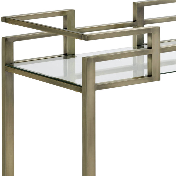 English Elm Neilo Brushed Brass 2-Tier Serving Cart with Faux Marble Top & Clear Tempered Glass Shelves, 32" B2726P408081