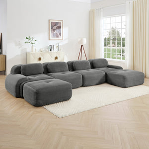 English Elm U-shaped Modular Sectional Sofa Corduroy Upholstered Ergonomic Curved Living Room Seating Grey W714S01272