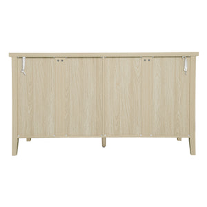 English Elm Hollowed-out Cabinet 4-Door Natural Finish with Carved Panels, Adjustable Shelves, Lockable Support, Solid Wood Feet W688P238047