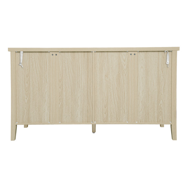 English Elm Hollowed-out Cabinet 4-Door Natural Finish with Carved Panels, Adjustable Shelves, Lockable Support, Solid Wood Feet W688P238047