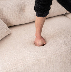 English Elm LY-029 Apricot Modular 4-Seater Sofa with Wood-Grain Chenille, High-Density Foam, 2 Pillows, Durable Comfort W2231S00023