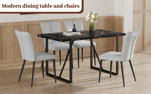 English Elm Table Modern Black Marble Mdf Dining Set With 4 Ergonomic Light Gray Chairs For Stylish Spaces W1151S02527-GIGA