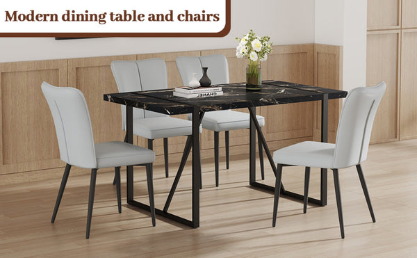 English Elm Table Modern Black Marble Mdf Dining Set With 4 Ergonomic Light Gray Chairs For Stylish Spaces W1151S02527-GIGA