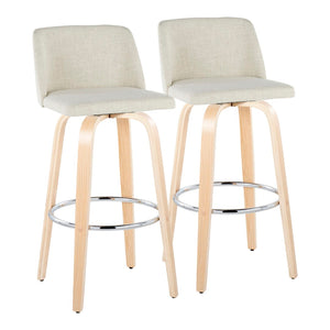 English Elm Toriano 30" Contemporary Barstool Set Of 2 With Swivel In Natural Wood & Cream Fabric Comfort B202S00669-GIGA