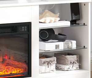 English Elm TV 58" Electric Fireplace TV Stand with LED 3D Flames, USB Charging, Ample Storage & Cable Management White W1758P210372