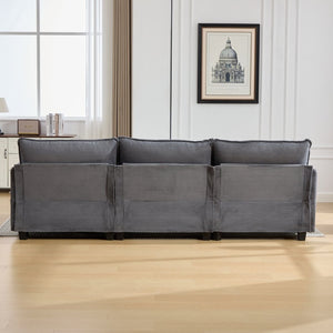 English Elm United We Win Modular Corduroy Sectional with Ottoman Low Profile Living Room Couch Gray W1568S00255