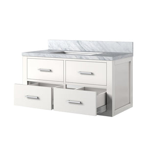 English Elm White Single Bath Vanity With Carrara Marble Top – Elegant 36" W X 22" D, Solid Wood Frame, Fully Assembled B2731P257978-GIGA
