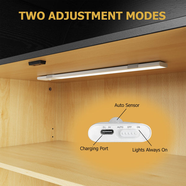 English Elm Modern Farmhouse Arched Cabinet with Glass Doors 72" Tall LED Sensor Light Adjustable Shelves, Drawers T3210P394059