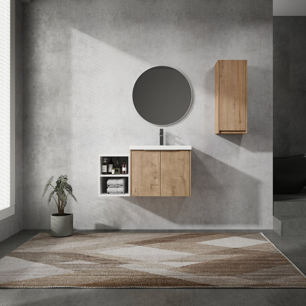 English Elm 36" Wall-Mounted Bathroom Vanity With Resin Sink & Side Cabinet - Modern Storage, Soft-Close Design W999S00224