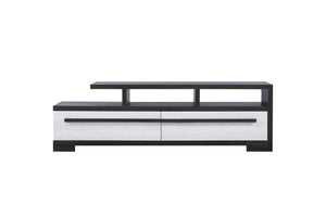 English Elm 1pc Modern Entertainment Console with Industrial Edge, Grey Wood Finish, Open Shelf & Two Drawers Beige,Ebony 19.37 L x 72.79 W x 22.48 H B2741P295141