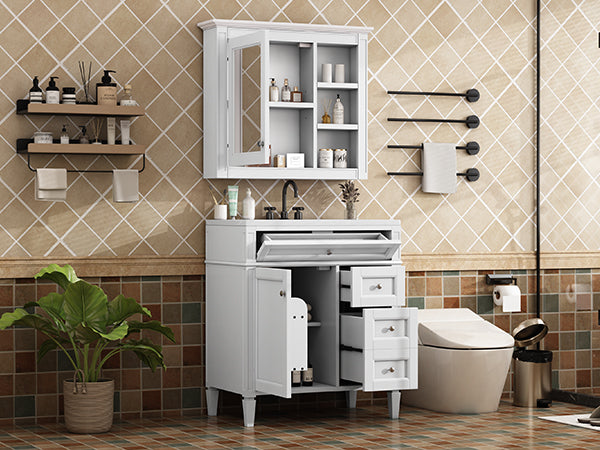 English Elm 30'' Modern Bathroom Vanity Set With Ceramic Sink & Mirror Cabinet - Stylish Storage Solution! SW000127AAK-1