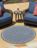 Unique Loom Outdoor Trellis Kafes Machine Made Geometric Rug Navy Blue, Ivory 7' 1" x 7' 1"