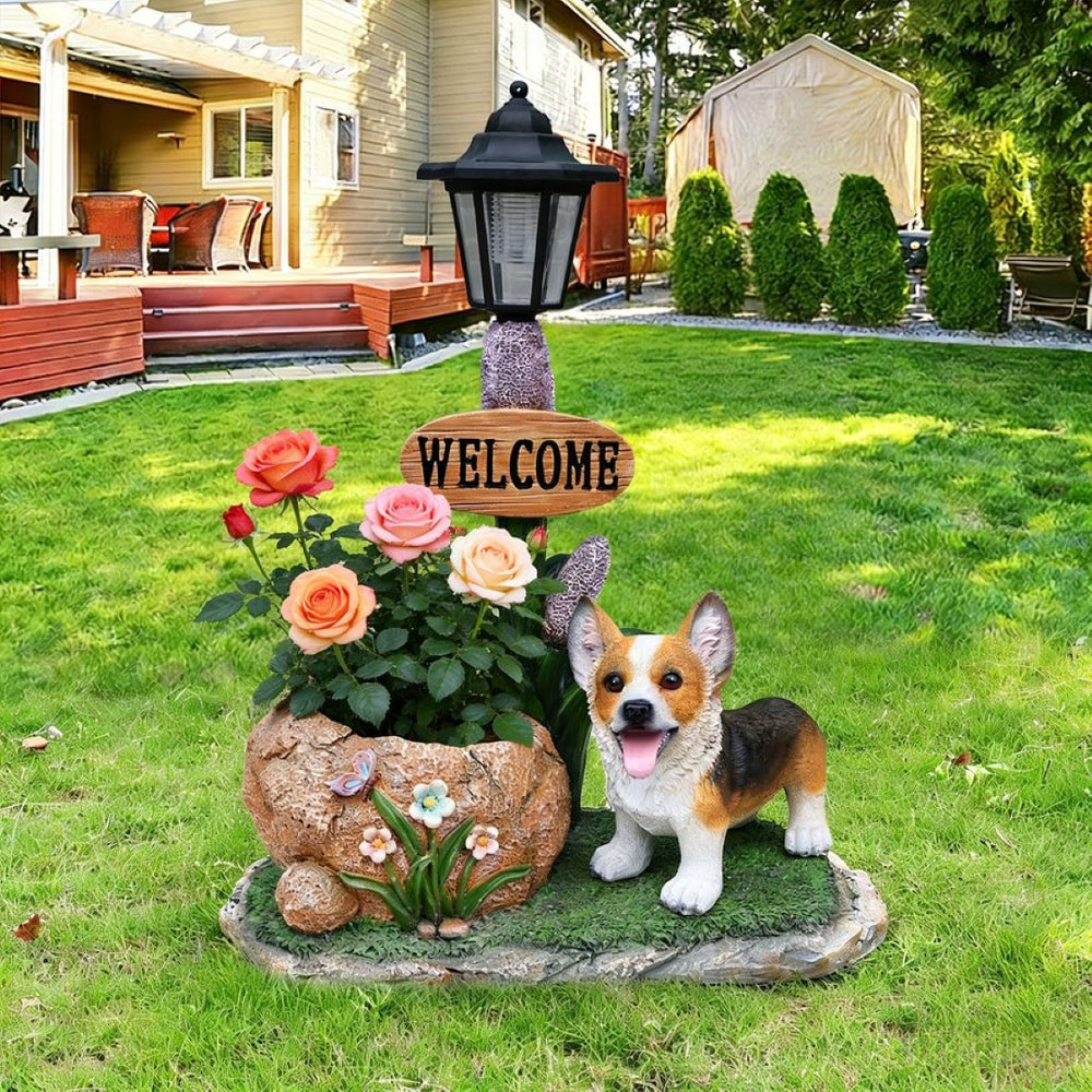 English Elm Labrador Solar Garden Statue with Led Glow and Built-in Succulent Planter Basin W5398P464251