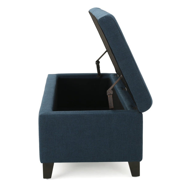 English Elm Upholstered Boucle Storage Bench Soft Close Flip Top Rubberwood Legs Bedroom Entryway Navy Blue N779P395018N