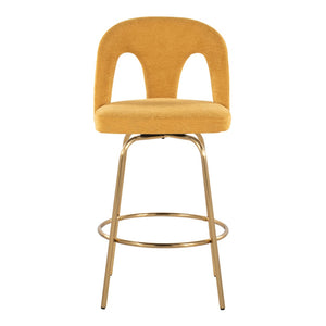 English Elm Fixed-height Swivel Counterstools with White Upholstery Gold Footrest Set of 2 Yellow B202S01783