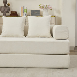 English Elm Comfy Chenille Convertible Folding Mattress Couch Sofa Bed with Armrest, Space-Saving, No Assembly Needed Beige W1143P330248