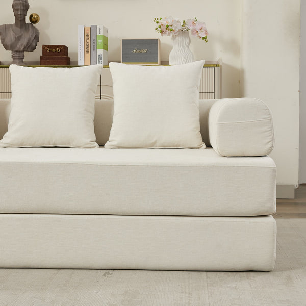English Elm Comfy Chenille Convertible Folding Mattress Couch Sofa Bed with Armrest, Space-Saving, No Assembly Needed Beige W1143P330248
