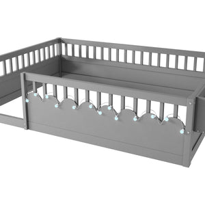 English Elm Full Montessori floor bed offering high rails, built-in light and shelf for safe independent sleep and storage Grey 79.13 L x 13 W x 6.3 H W2593P333796