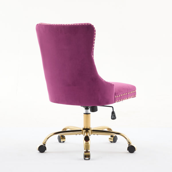 English Elm A&A Tufted Chenille Office Chair with Gold Chrome Base, Plush High-Rebound Cushion for Comfort Purple W1143P369101