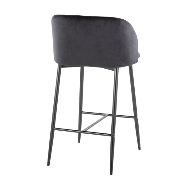 English Elm Fran 26" Contemporary Fixed-Height Counter Stool Set of 2 with Velvet Padded Bucket Seat and Metal Frame, Sleek Footrest Black B202S00282