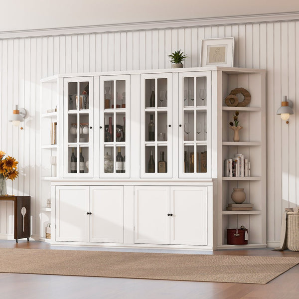 English Elm 2x 75.25'' Tall Retro-Modern Wall Suit with Glass Doors, 105.5'' Wide Storage Cabinets & Bookshelves for Living Room, Office, Hallway - White SUIT02_N845P263124W