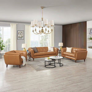 English Elm Solana Caramel Leather Loveseat Bench Seat with Pocketed Coils, Memory Foam Comfort, Durable Frame B2705P297789
