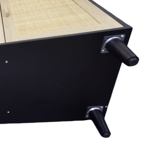 English Elm 62.20"Elegant 4-Door Rattan Storage Cabinet with Solid Wood Legs, Spacious Shelves & Easy Assembly Black W757P190068