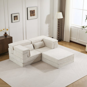 English Elm Compression Modular Mahjong Sofa Bed - Cozy Convertibility, Soft Circle Fleece, No Assembly, White W3723S00027
