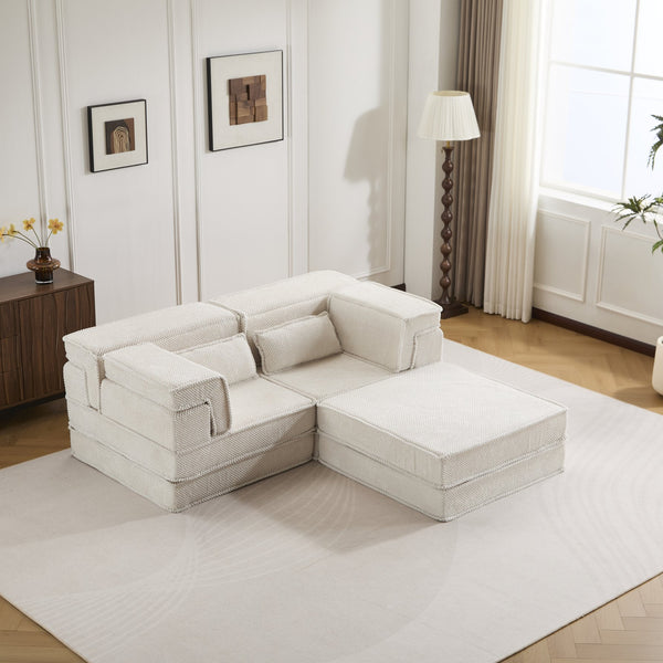 English Elm Compression Modular Mahjong Sofa Bed - Cozy Convertibility, Soft Circle Fleece, No Assembly, White W3723S00027