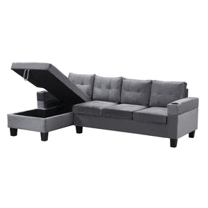 English Elm Sectional PU Sofa Set with L-Chaise, Built-In Cup Holders, Thick Foam Cushions, Modern 4-Seater Comfort Grey 69.29 L x 33.46 W x 13.78 H W2297S00011