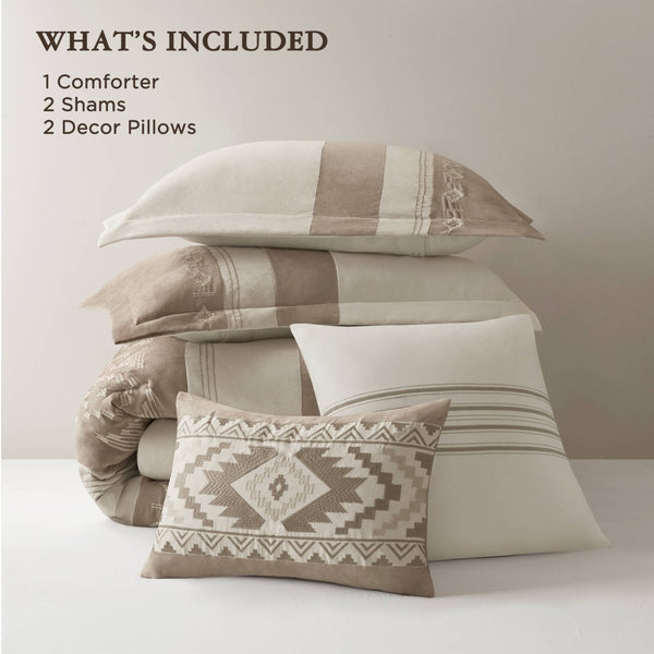 English Elm 5-piece Micro Suede Comforter Set with Geometric Embroidery for Full Queen Beds B035P408734