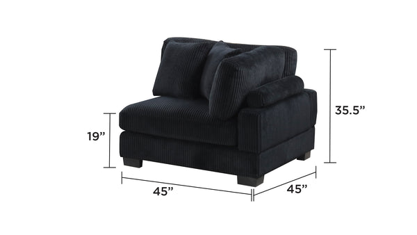 English Elm Bentley sculpted Corner Wedge chair with plush corduroy upholstery and solid wood frame for luxe seating Black G150110452