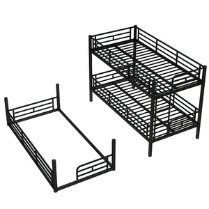 English Elm Twin Triple Metal Bunk Bed Matte Powder Coated Frame with Full Safety Guardrails Black W1580S00578