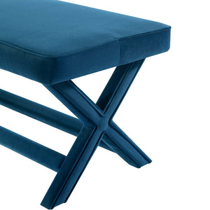 English Elm Abigail Mid-Century Modern Velvet Upholstered Bench In Rich Blue - Stylish & Ready To Use! B365P398207