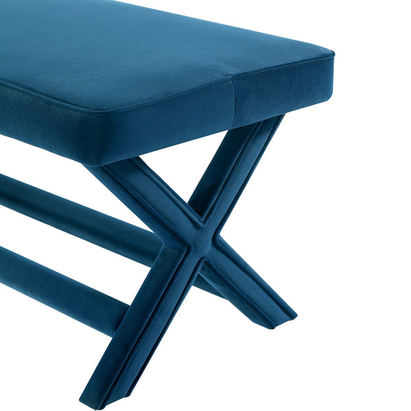 English Elm Abigail Mid-Century Modern Velvet Upholstered Bench In Rich Blue - Stylish & Ready To Use! B365P398207