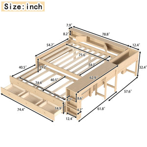 English Elm Twin Daybed Pine Frame with Trundle Desk Hutch Shelves and Storage for Kids Rooms Gold W1580S00463