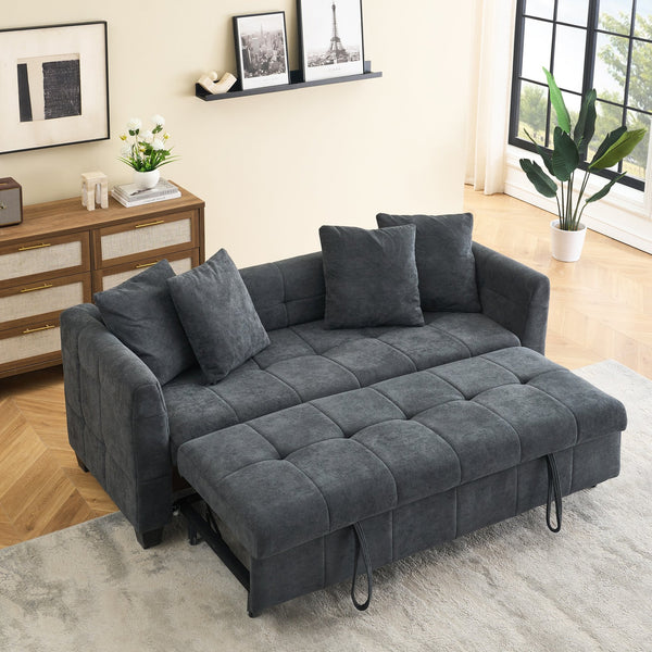 English Elm 77.9-inch cloud velvet 3-seater sofa bed with pull-out sleeper, sturdy wood frame, high-density foam comfort Dark Gray W1278S00076