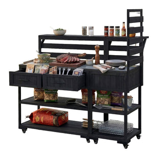 English Elm Topmax Modular Fir Wood Outdoor Kitchen Cart Stainless Steel Prep Station Black N717P417963B