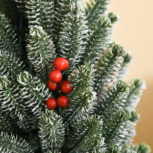 English Elm HOMCOM 18" Snow-Flocked Mini Tabletop Christmas Tree with Pine Cones & Berries, Pre-Decorated Centerpiece W2225P200937