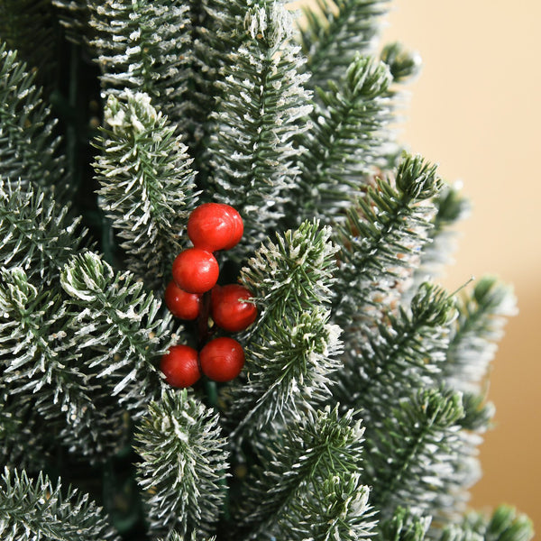English Elm HOMCOM 18" Snow-Flocked Mini Tabletop Christmas Tree with Pine Cones & Berries, Pre-Decorated Centerpiece W2225P200937