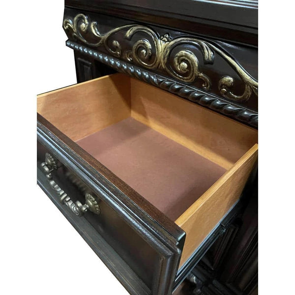 English Elm Traditional Solid Wood Nightstand with Carved Detail, 2 Drawers, Dark Cherry Finish, 29"L x30"H B011P353749