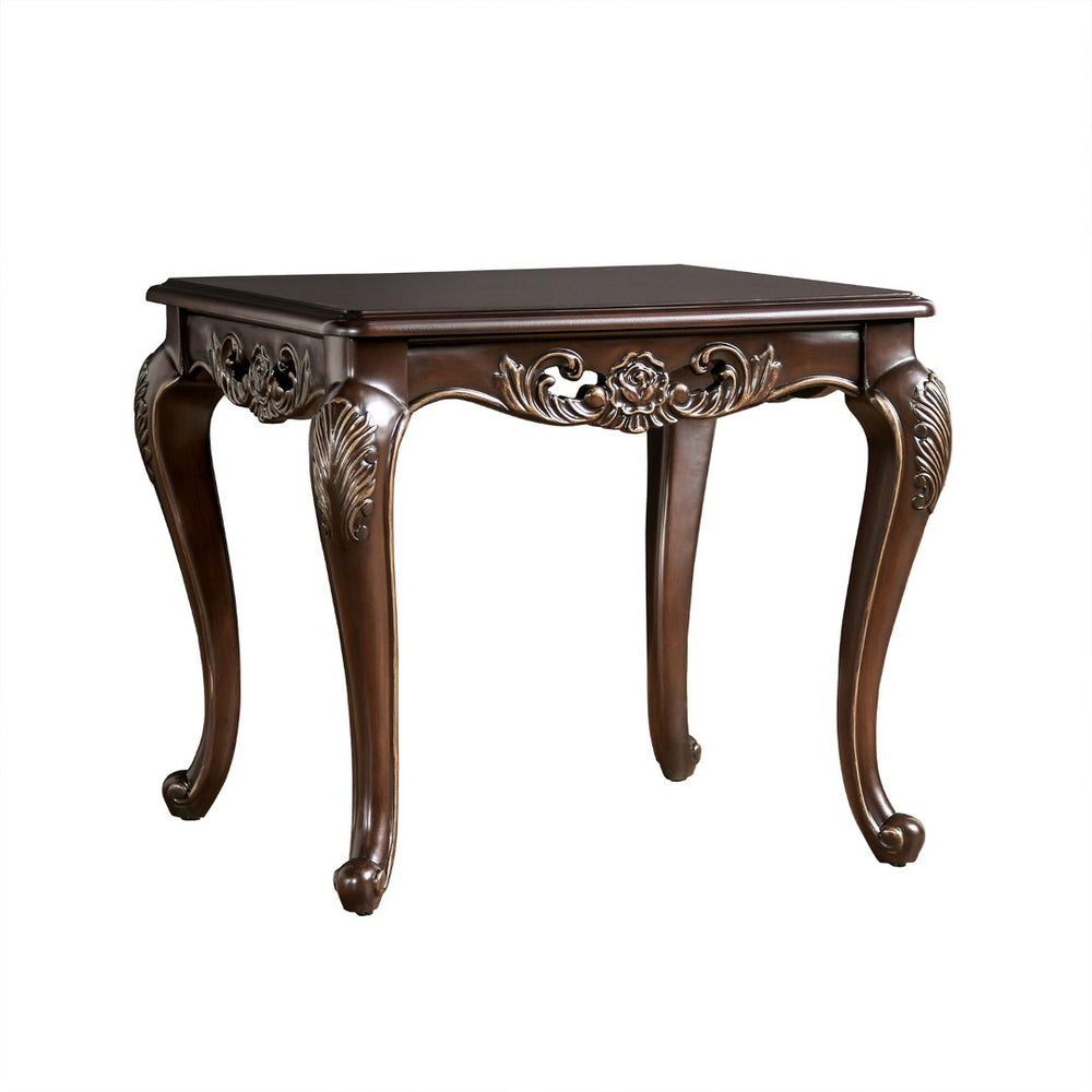 English Elm Traditional End Table - Solid Wood With Elegant Cabriole Legs, Rich Java Finish & Carved Details B2741P361144-GIGA