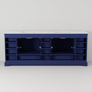 English Elm Navy Double Bath Vanity 84" W x 22" D with Cultured Marble Top, Chrome Faucet, Soft-Close Storage Elegance B2731P258435
