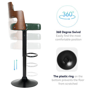 English Elm Swivel Bar Stools Set Of 2 - Modern Dark Green Pu Leather With Adjustable Height & 360° Swivel T3950P396626-GIGA